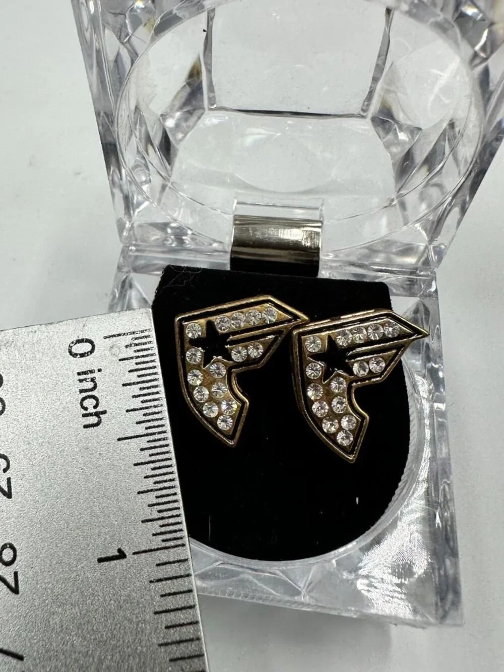3/$30 Y2K Streetwear Logo Rhinestone Stud Earrings Gold Tone Hip Hop Style